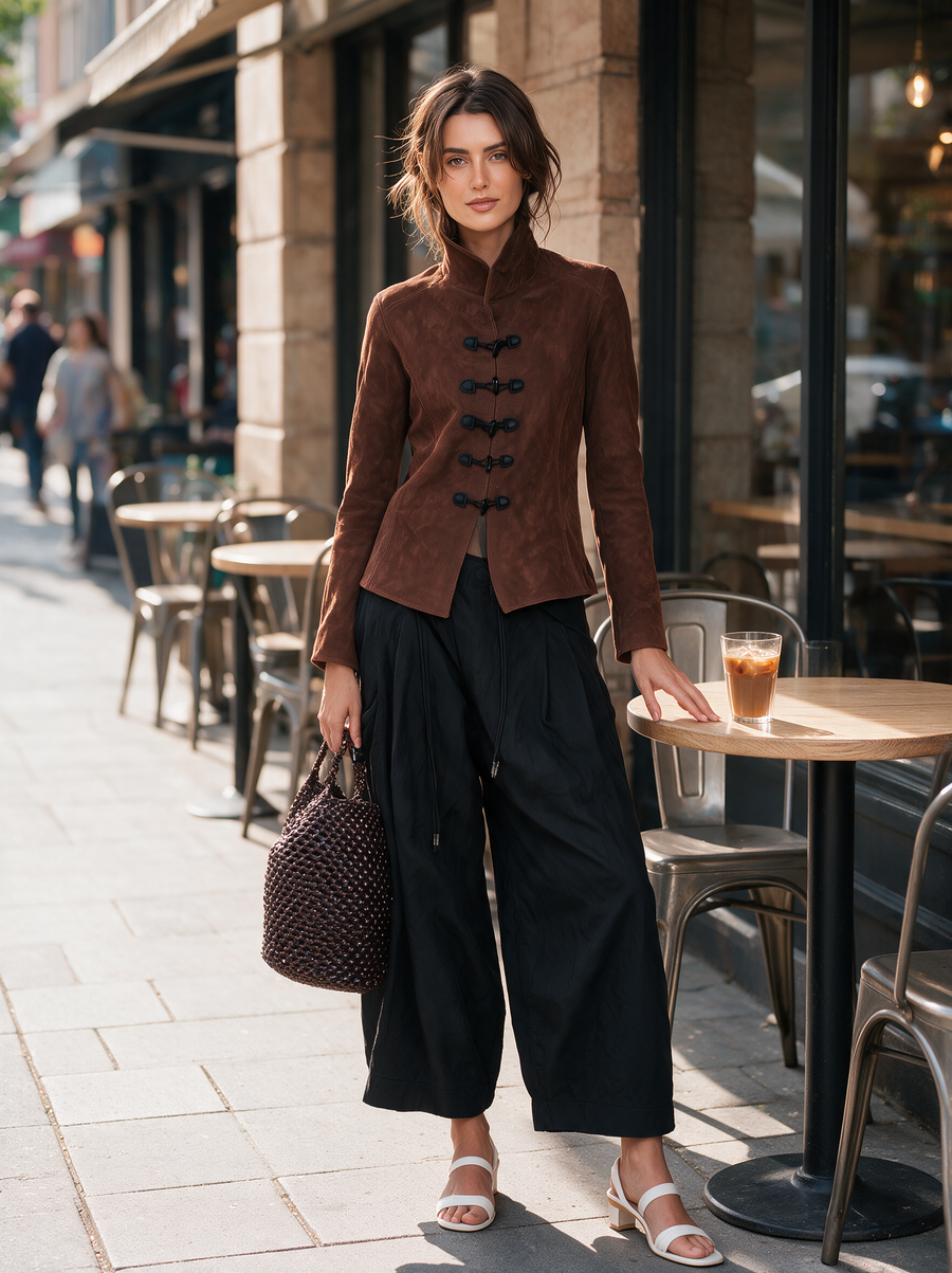 Women's Casual Brown Suede Long-sleeve Jacket MDZ2954G1LXY