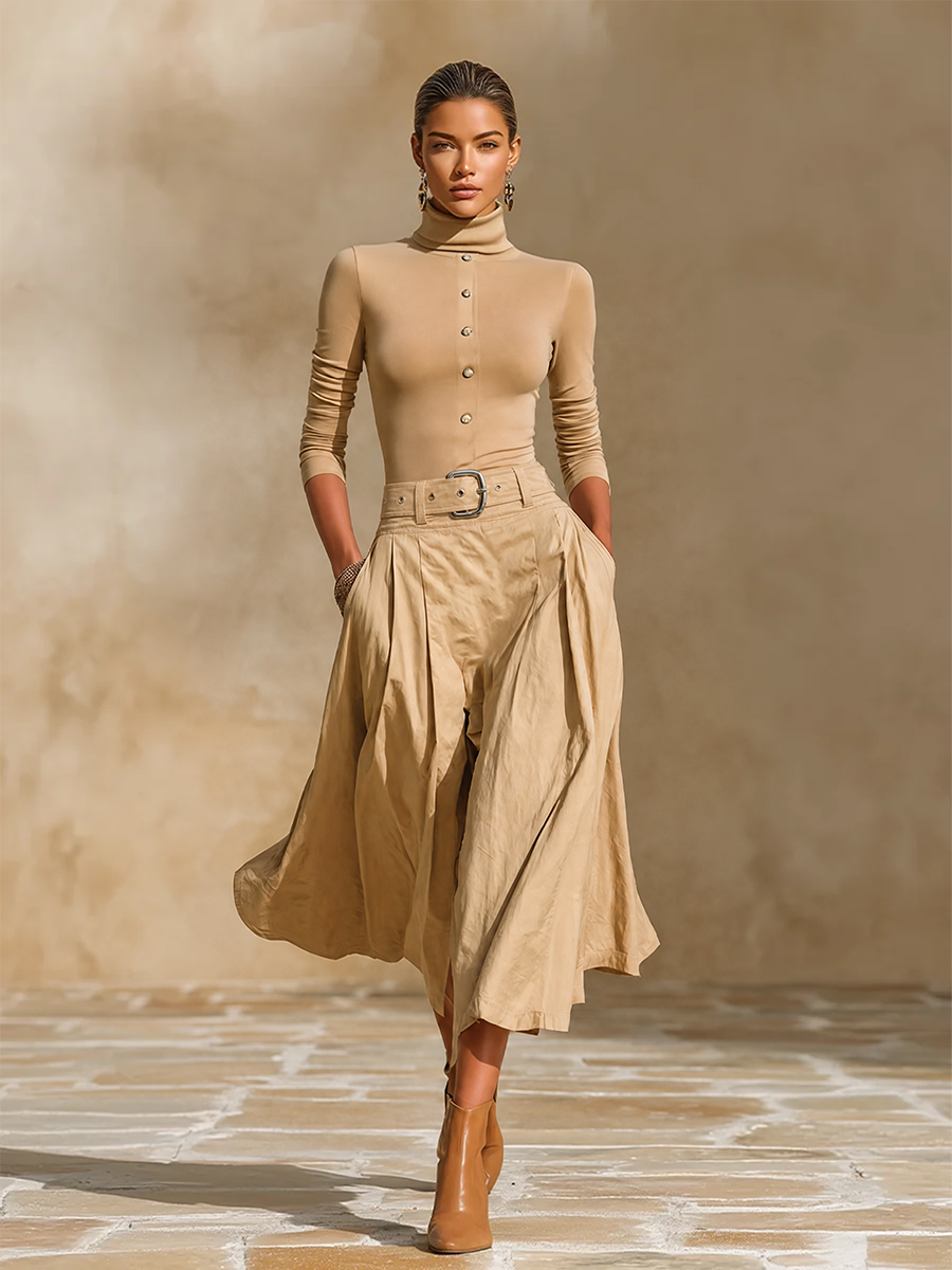 Women's Belted Pleated Office Two‑Piece Set MDZ2709H5LYL