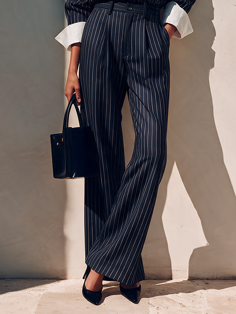 Women's Elegant Striped Shirt And Trouser Set
