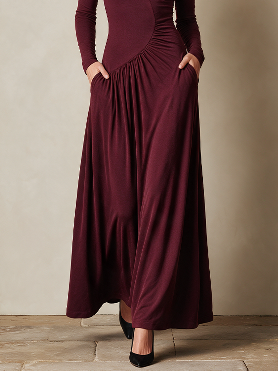 Women‘s Asymmetric One Shoulder Ruched Long Sleeve Maxi Dress