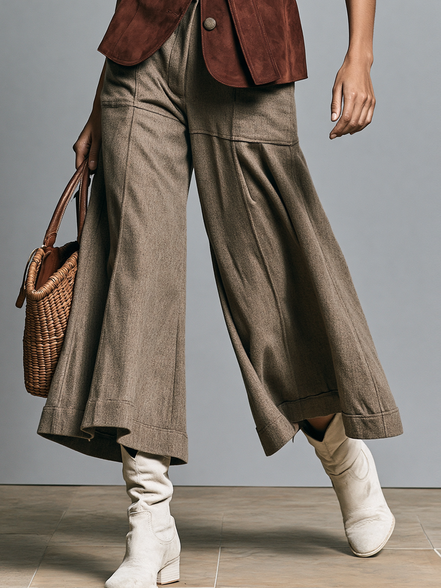Women's Vintage Wool-Blend Cropped Wide-Leg Trousers