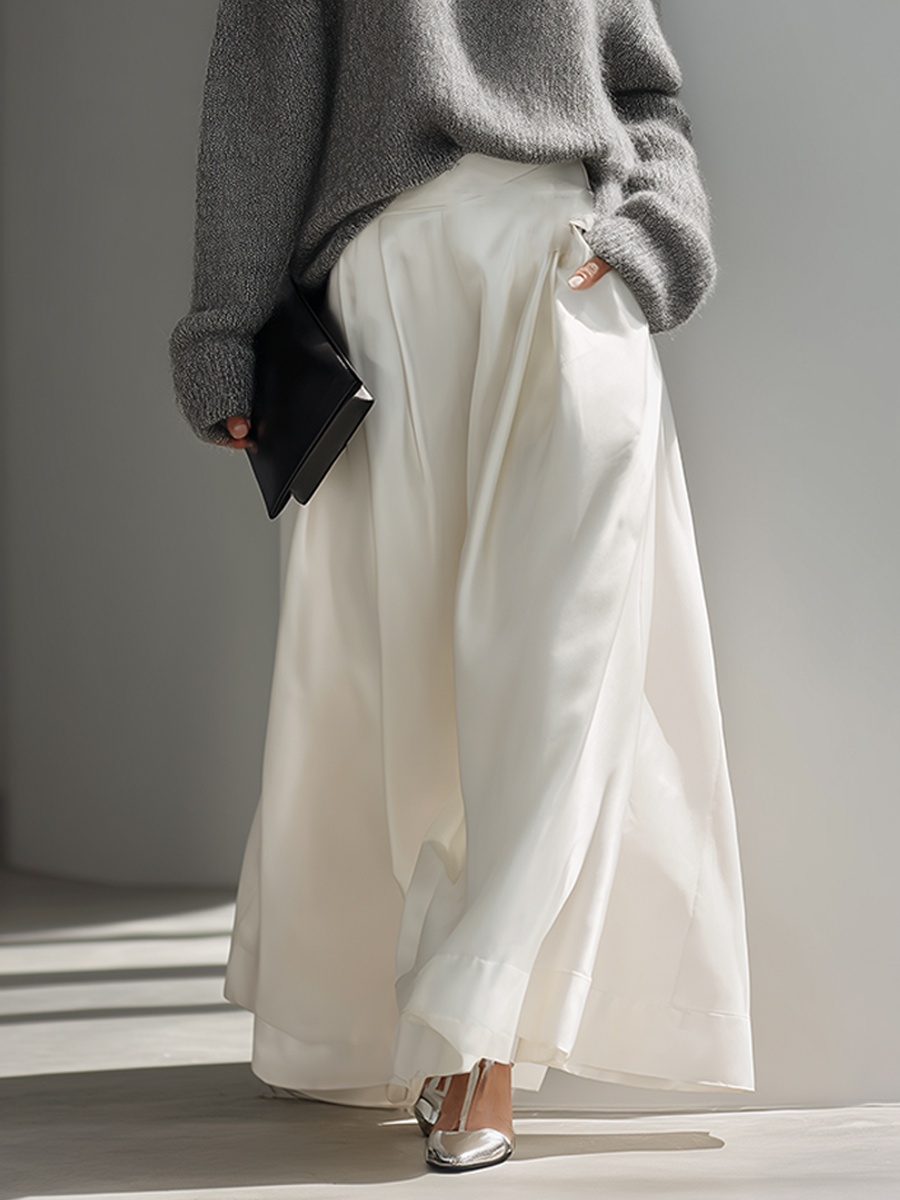 Women's Asymmetric Off-Shoulder Knit Top & Draped Maxi Skirt Set