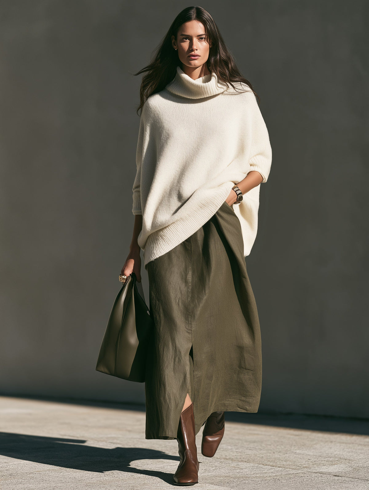 Women's Casual Army Green Cotton-Linen Maxi Skirt