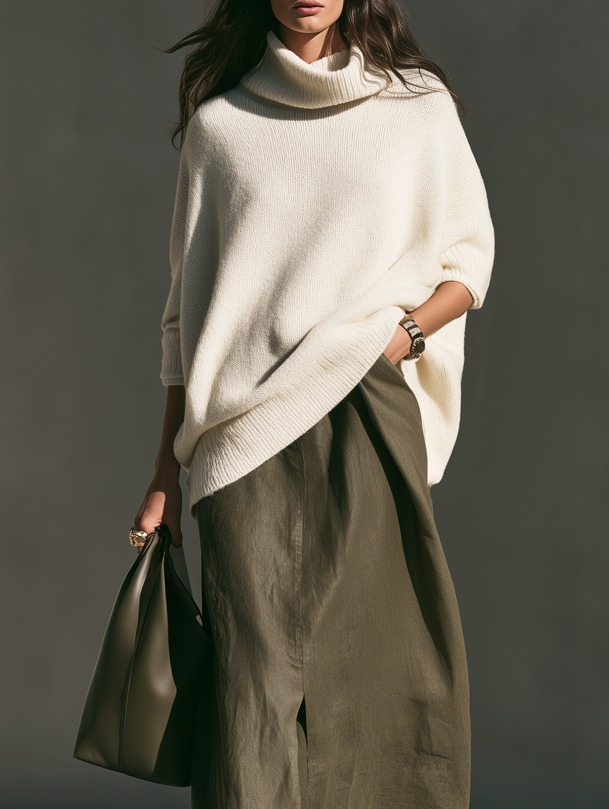 Women's Casual Army Green Cotton-Linen Maxi Skirt