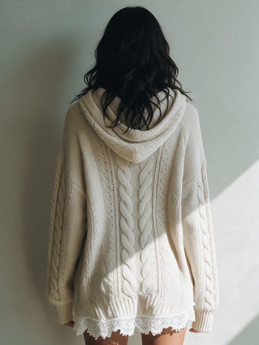 Women's Relaxed-Fit Hooded Cable-Knit Mini Dress