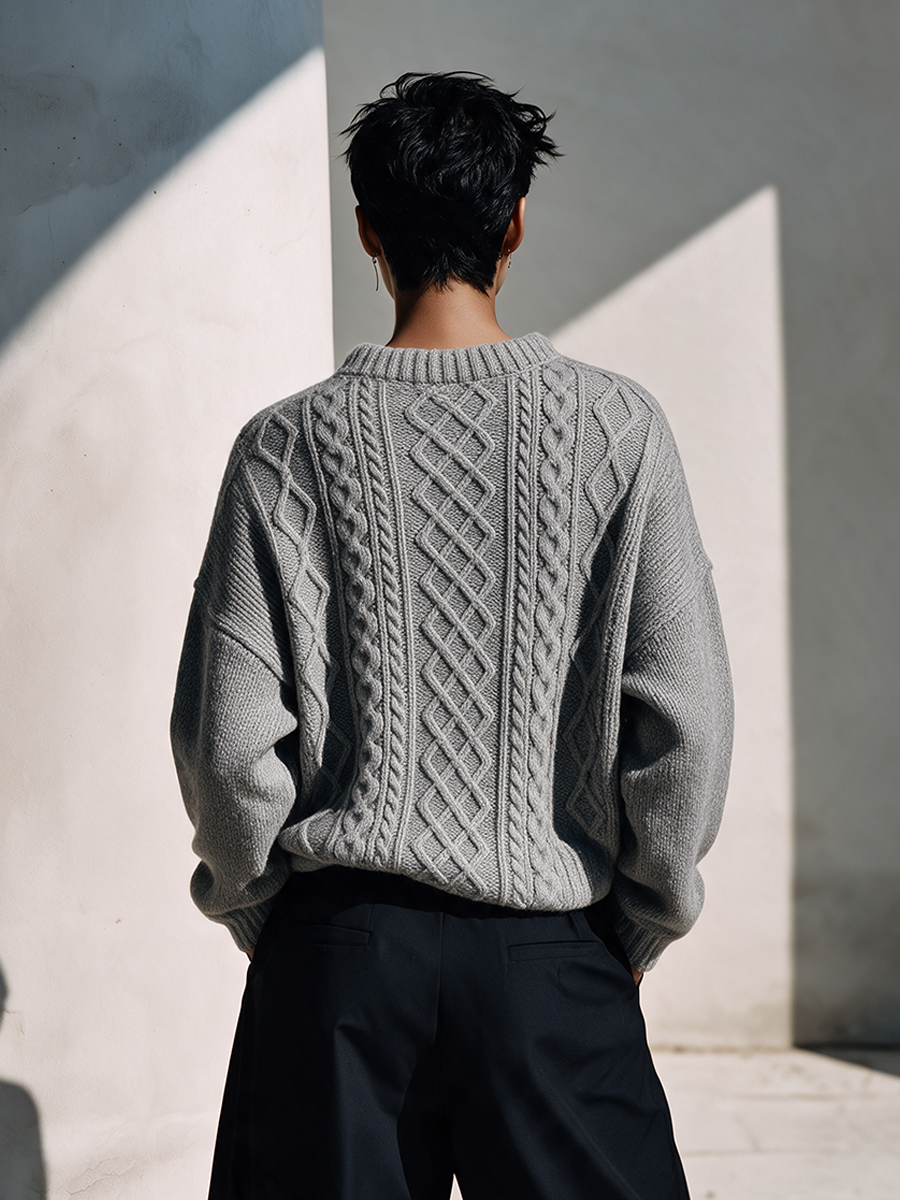 Women's Vintage Argyle & Cable-Knit Loose Sweater