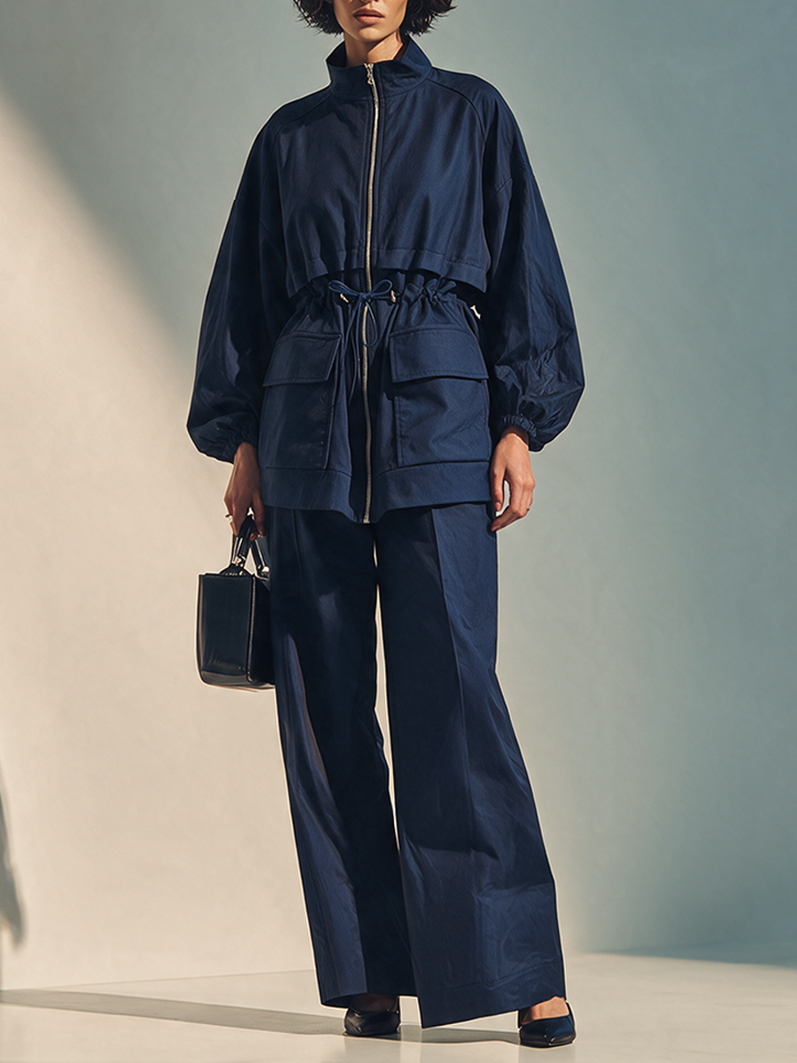 Women's Navy Utility-Style Stand Collar & Drawstring Long-Sleeve Set