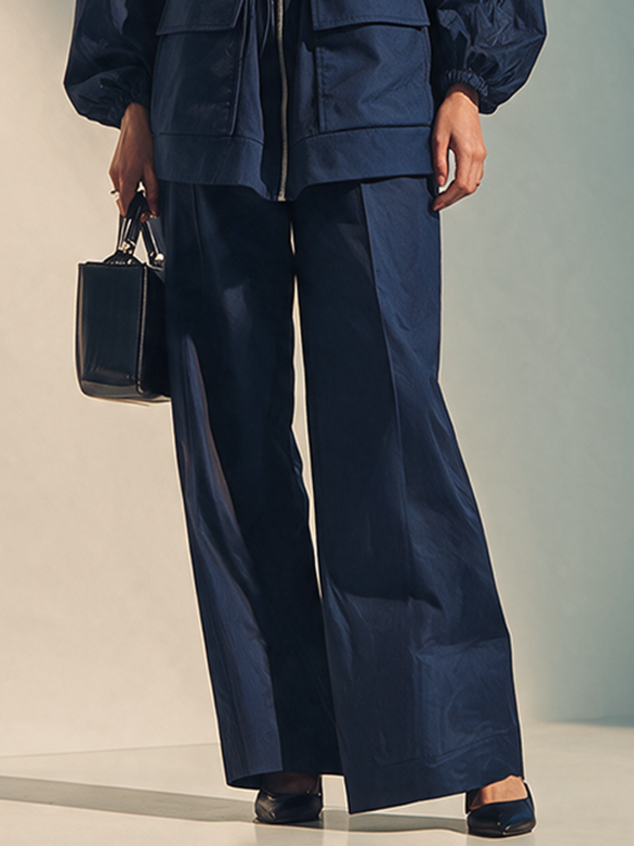 Women's Navy Utility-Style Stand Collar & Drawstring Long-Sleeve Set