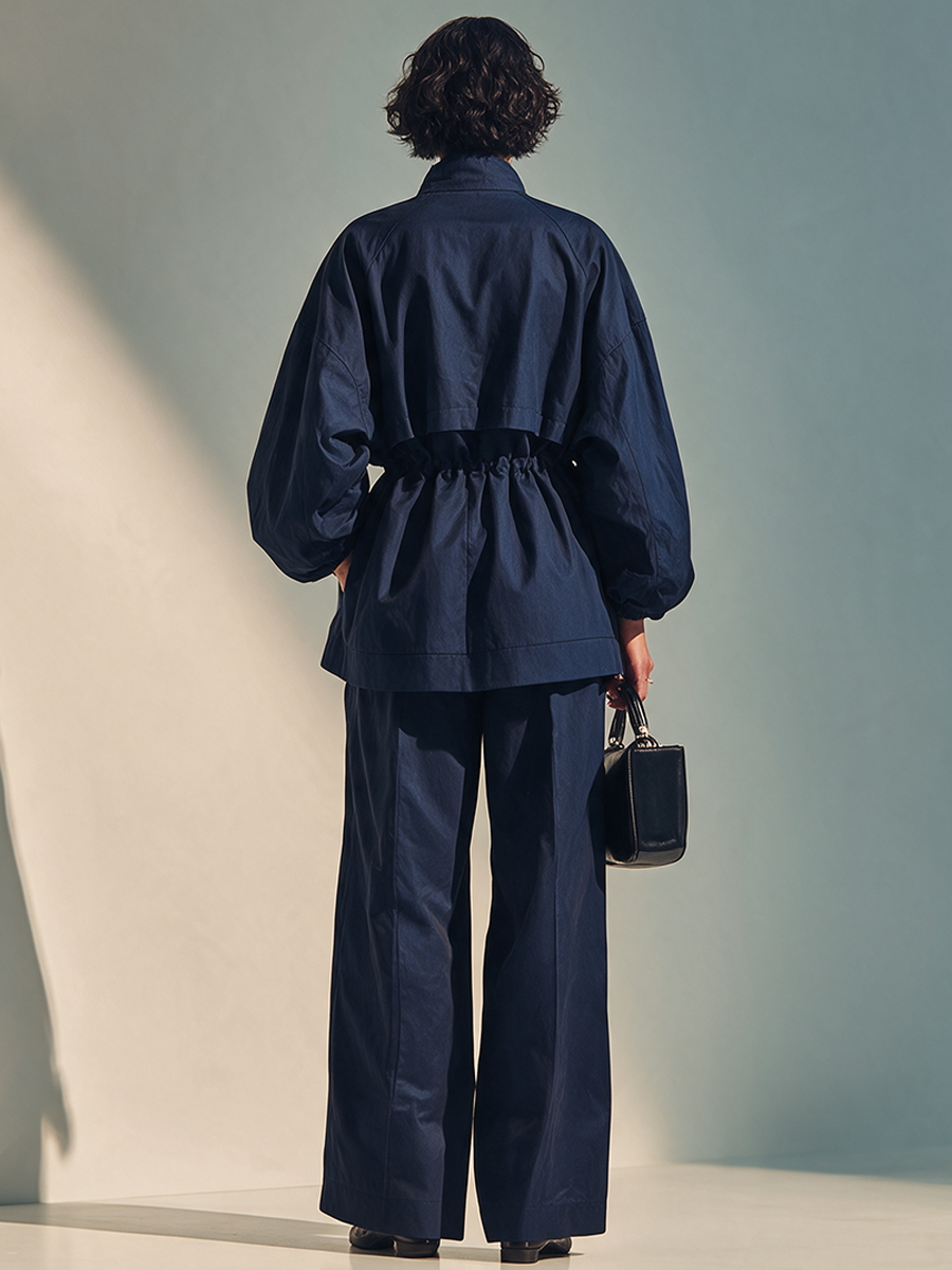 Women's Navy Utility-Style Stand Collar & Drawstring Long-Sleeve Set