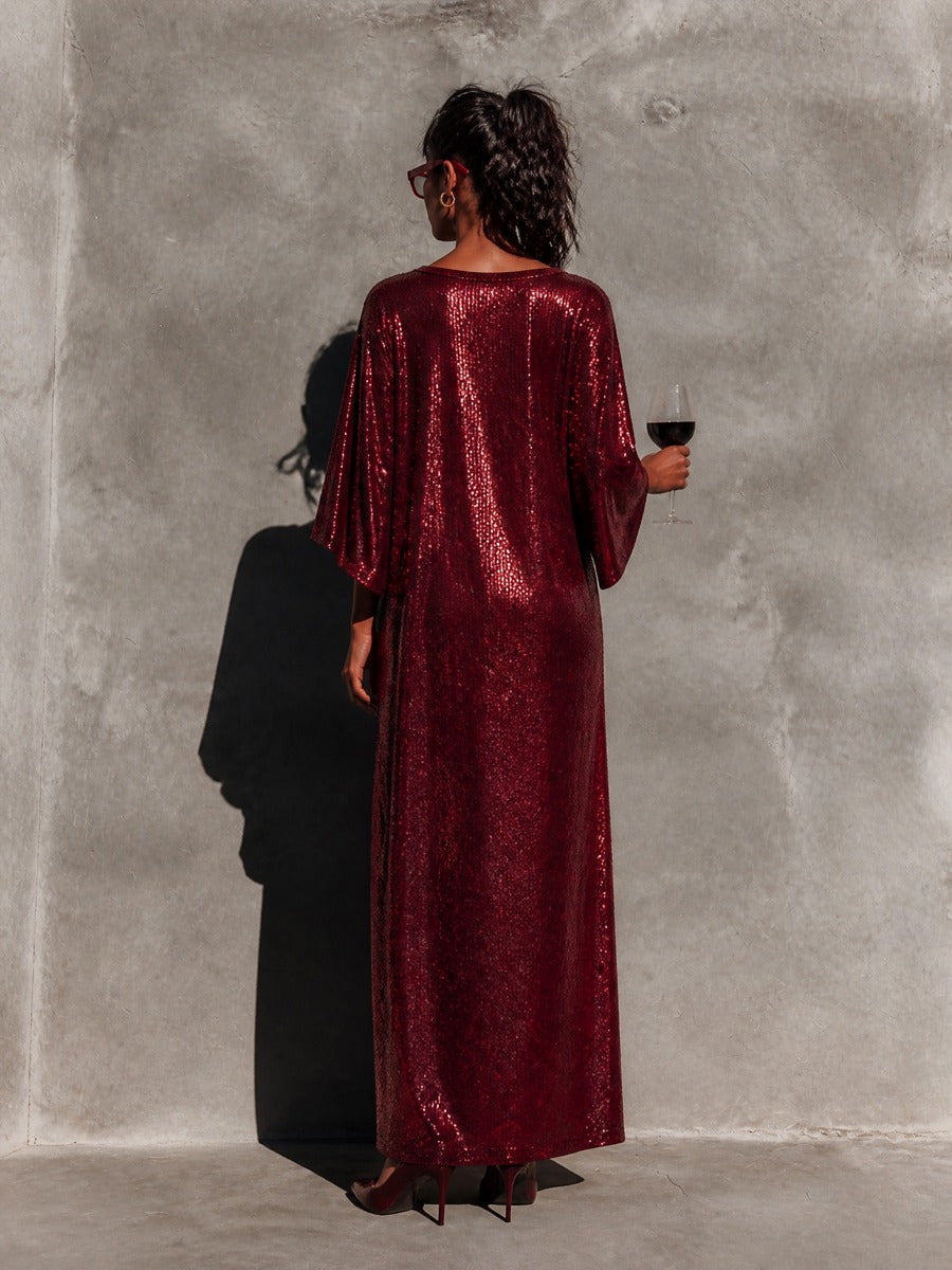 Women's Sequin Batwing Sleeve Maxi Party Dress