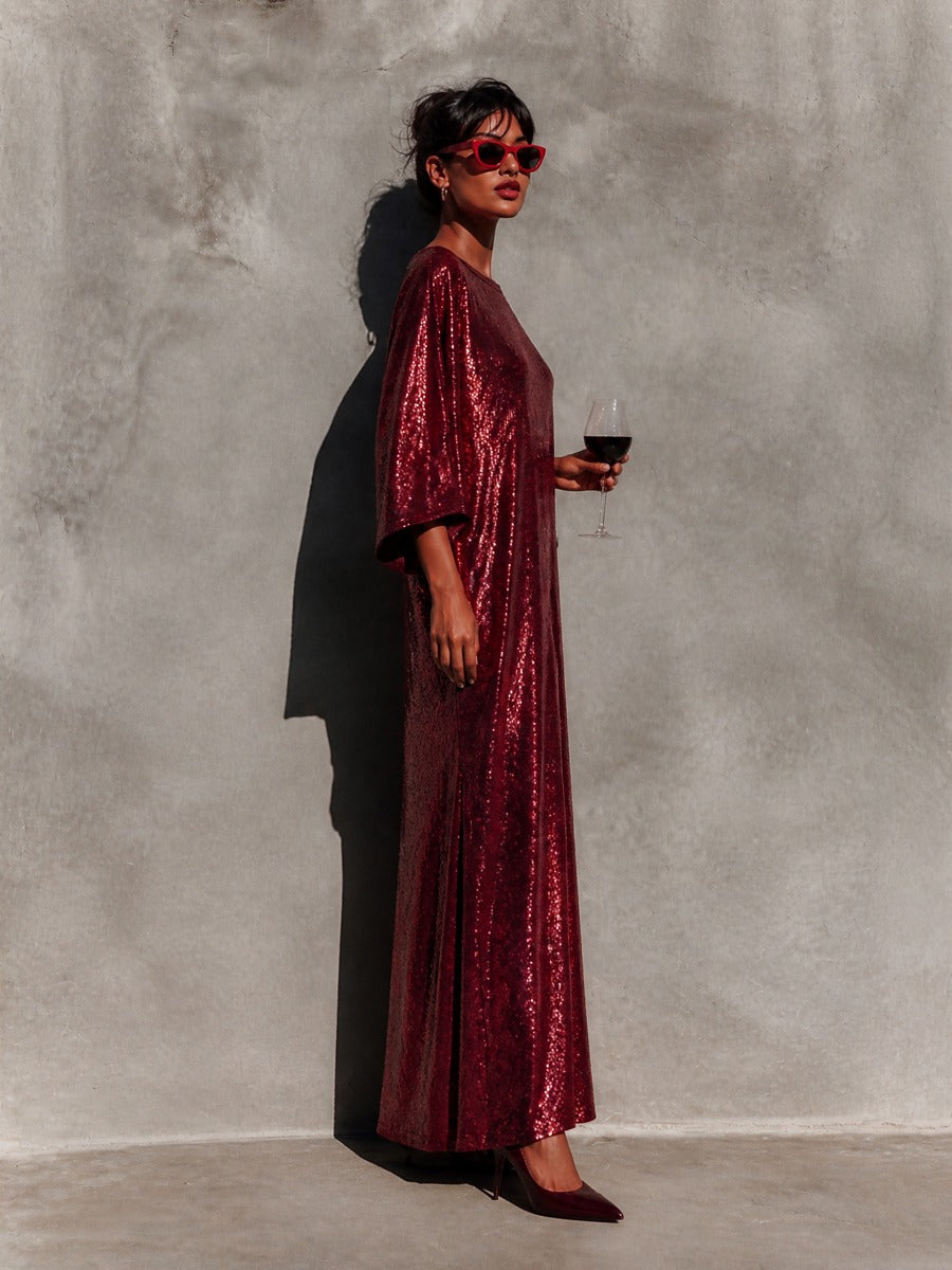 Women's Sequin Batwing Sleeve Maxi Party Dress