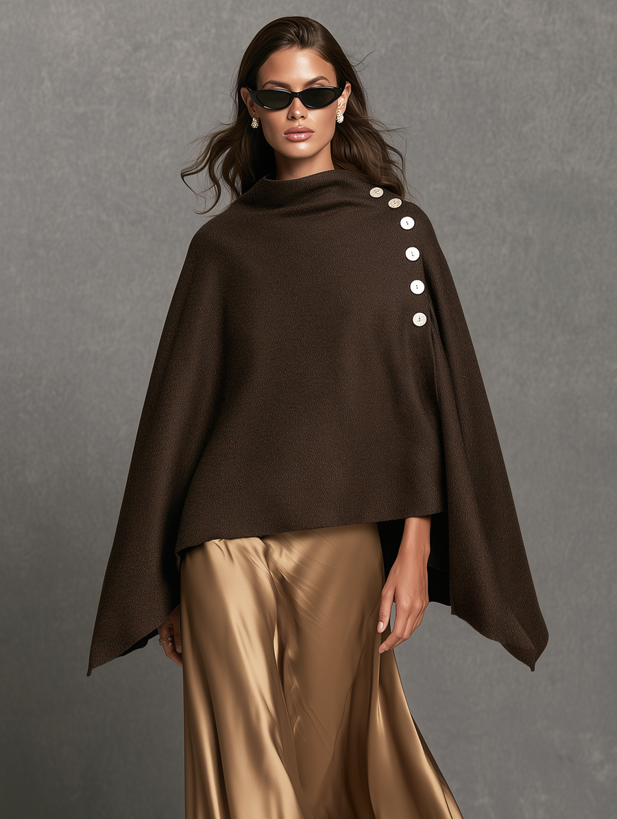 Women's Casual Dark Brown Wool-Blend Shawl