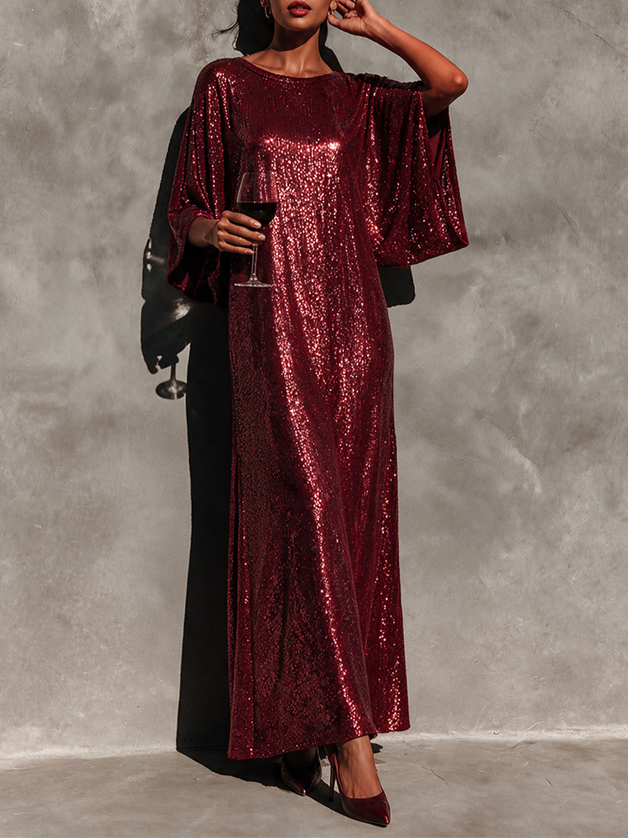 Women's Sequin Batwing Sleeve Maxi Party Dress