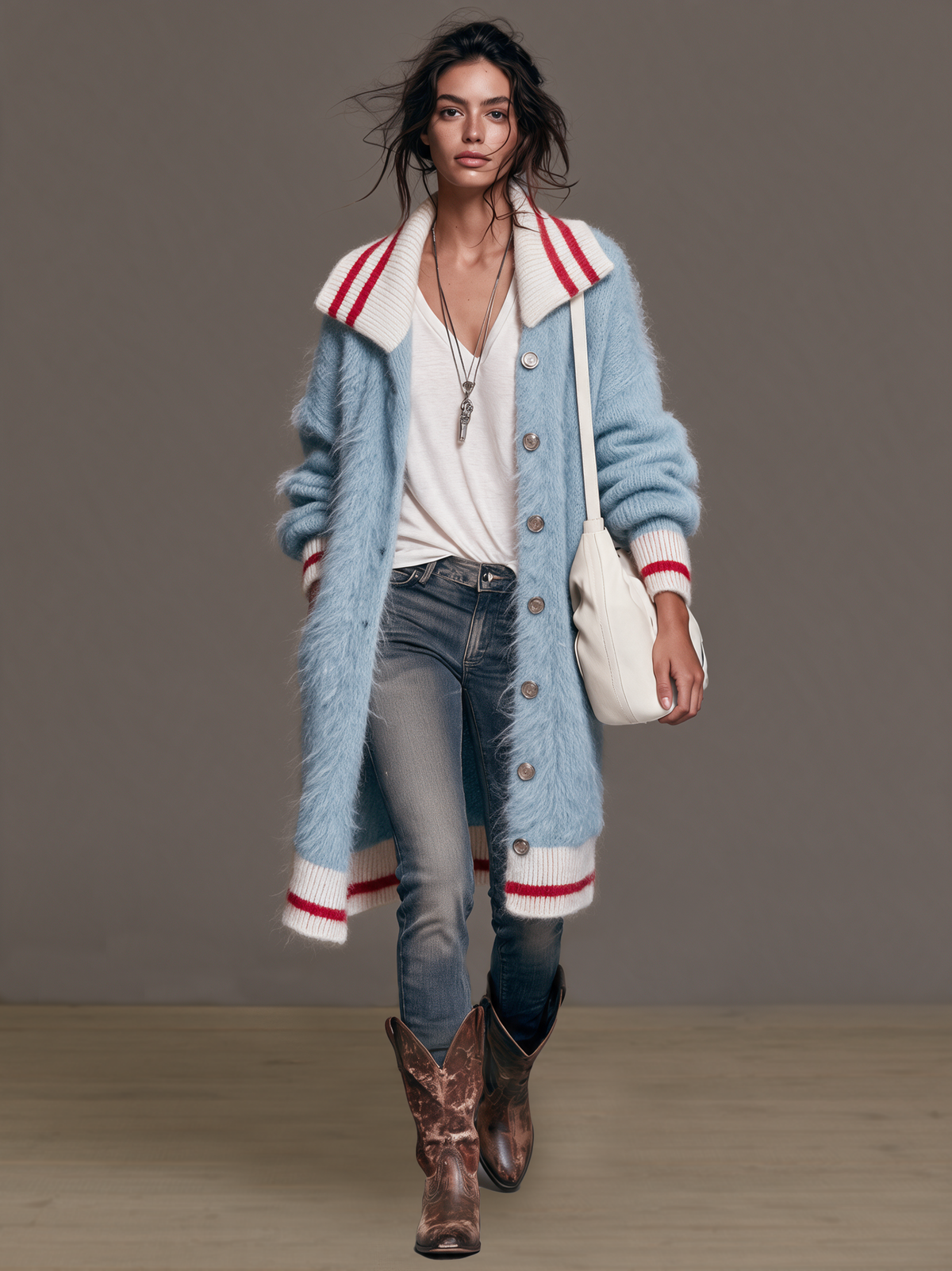 Women's Vintage Mohair Single-Breasted Cardigan With Lapel Collar