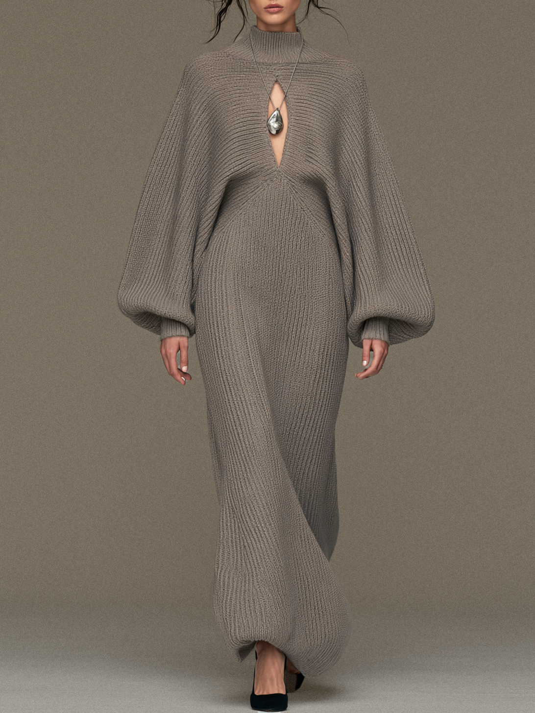 Women's Vintage Cut-Out Mock-Neck Sweater Dress