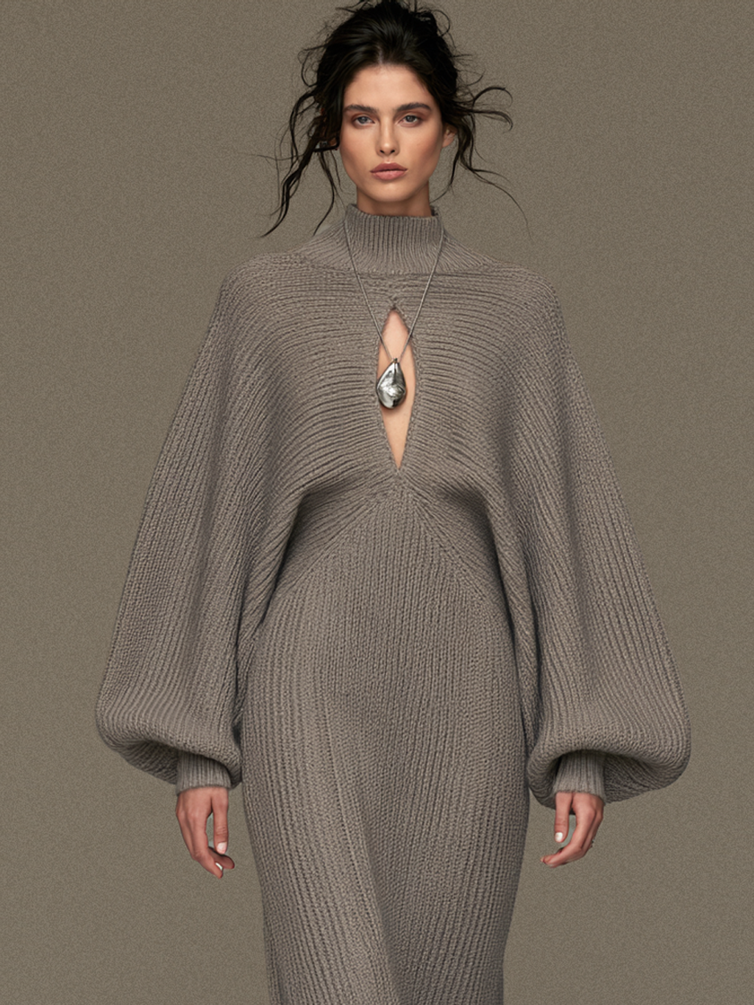 Women's Vintage Cut-Out Mock-Neck Sweater Dress