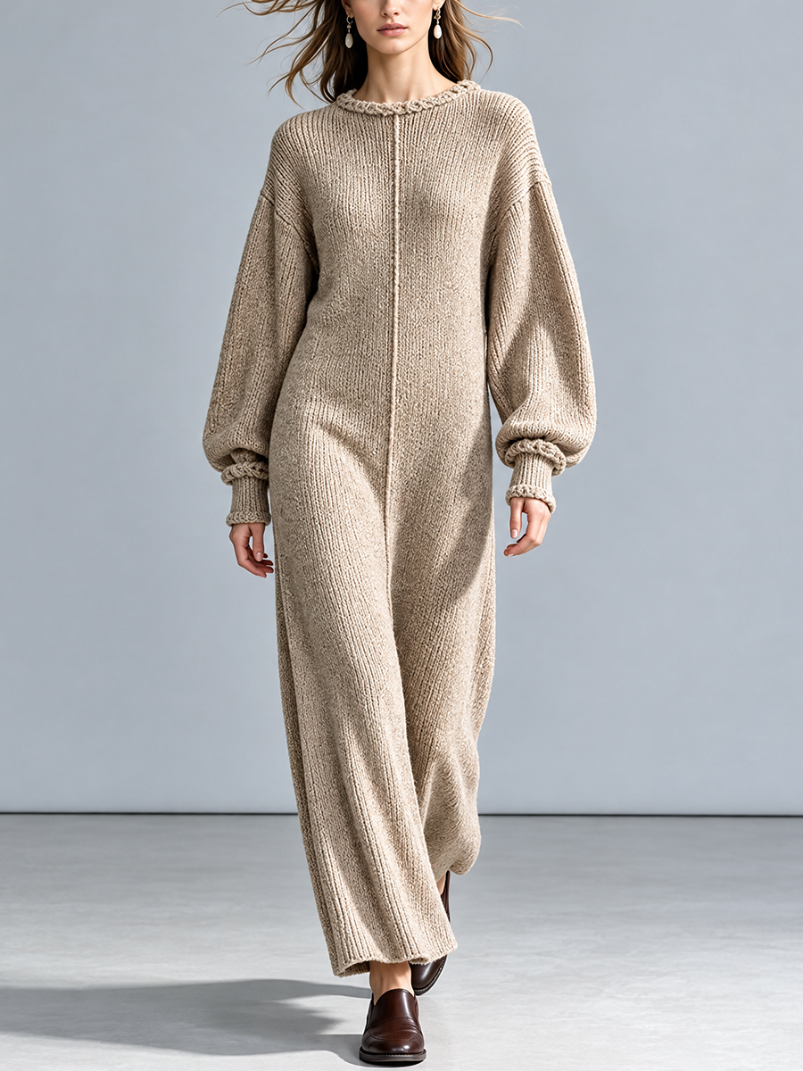 Women's Oat Crew Neck Lantern Sleeve Knit Maxi Dress