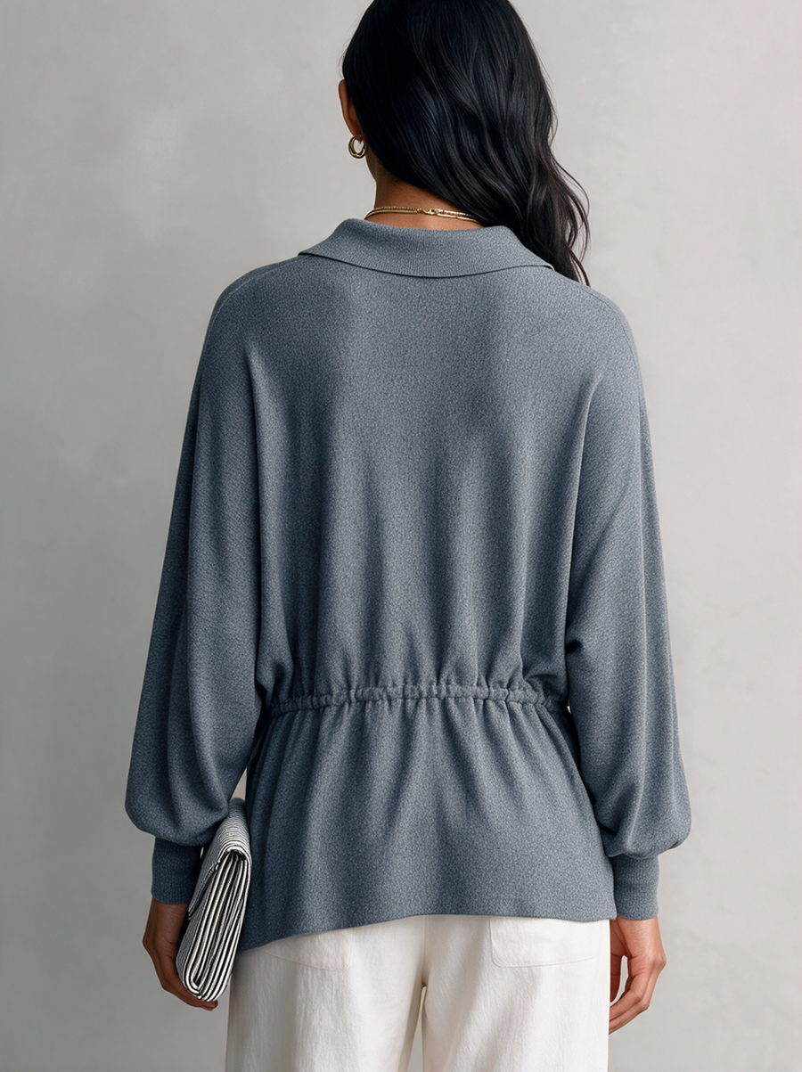 Women's Casual Grey Stretch-Knit Long-Sleeve Top