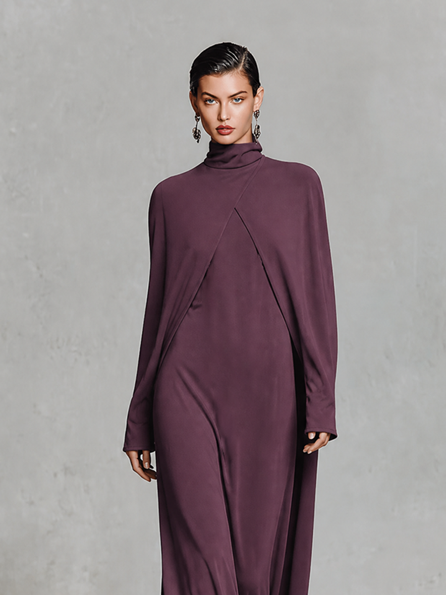 Women's Elegant Turtleneck Cape Maxi Dress