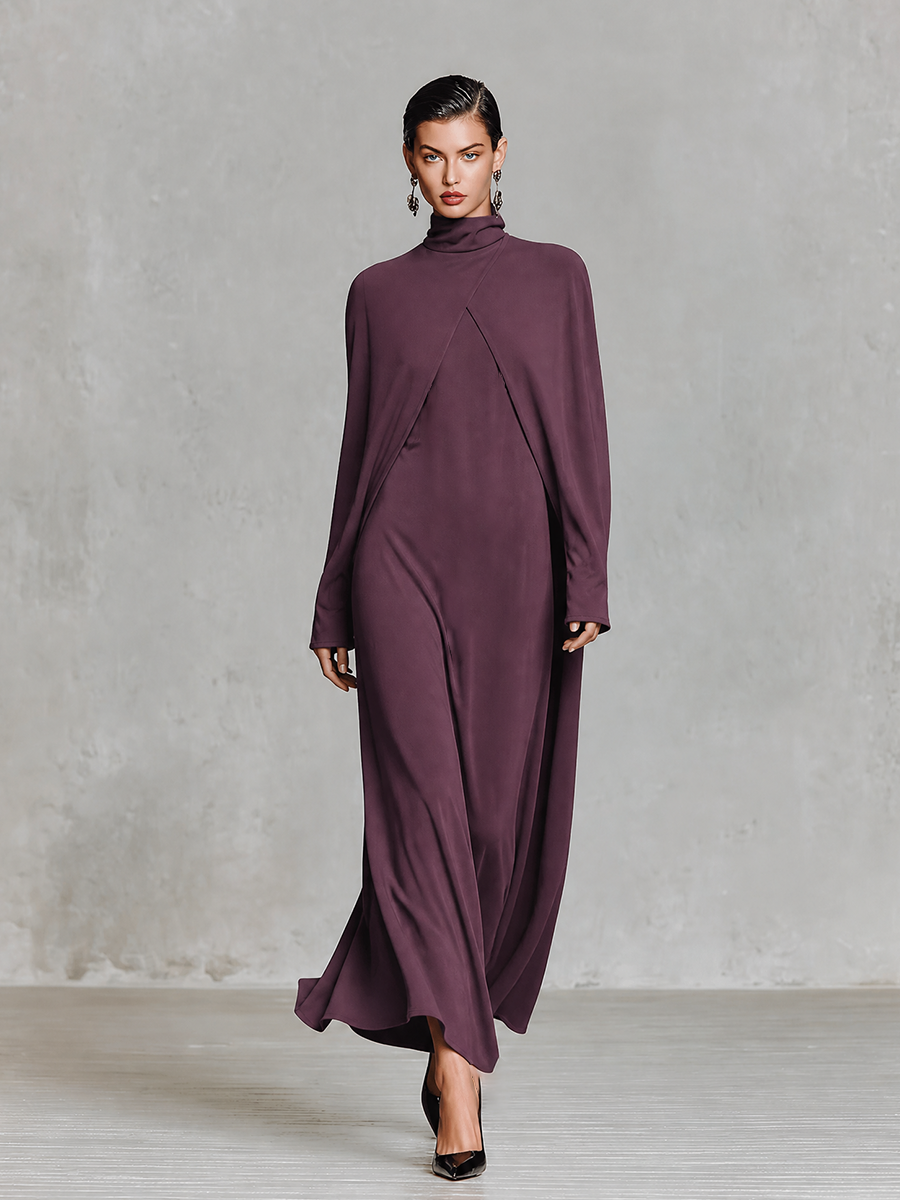 Women's Elegant Turtleneck Cape Maxi Dress