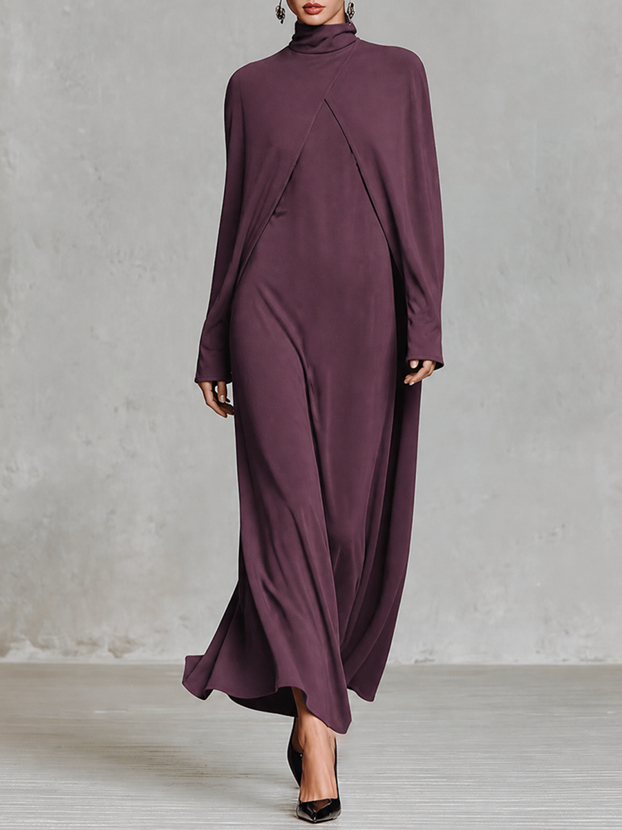 Women's Elegant Turtleneck Cape Maxi Dress