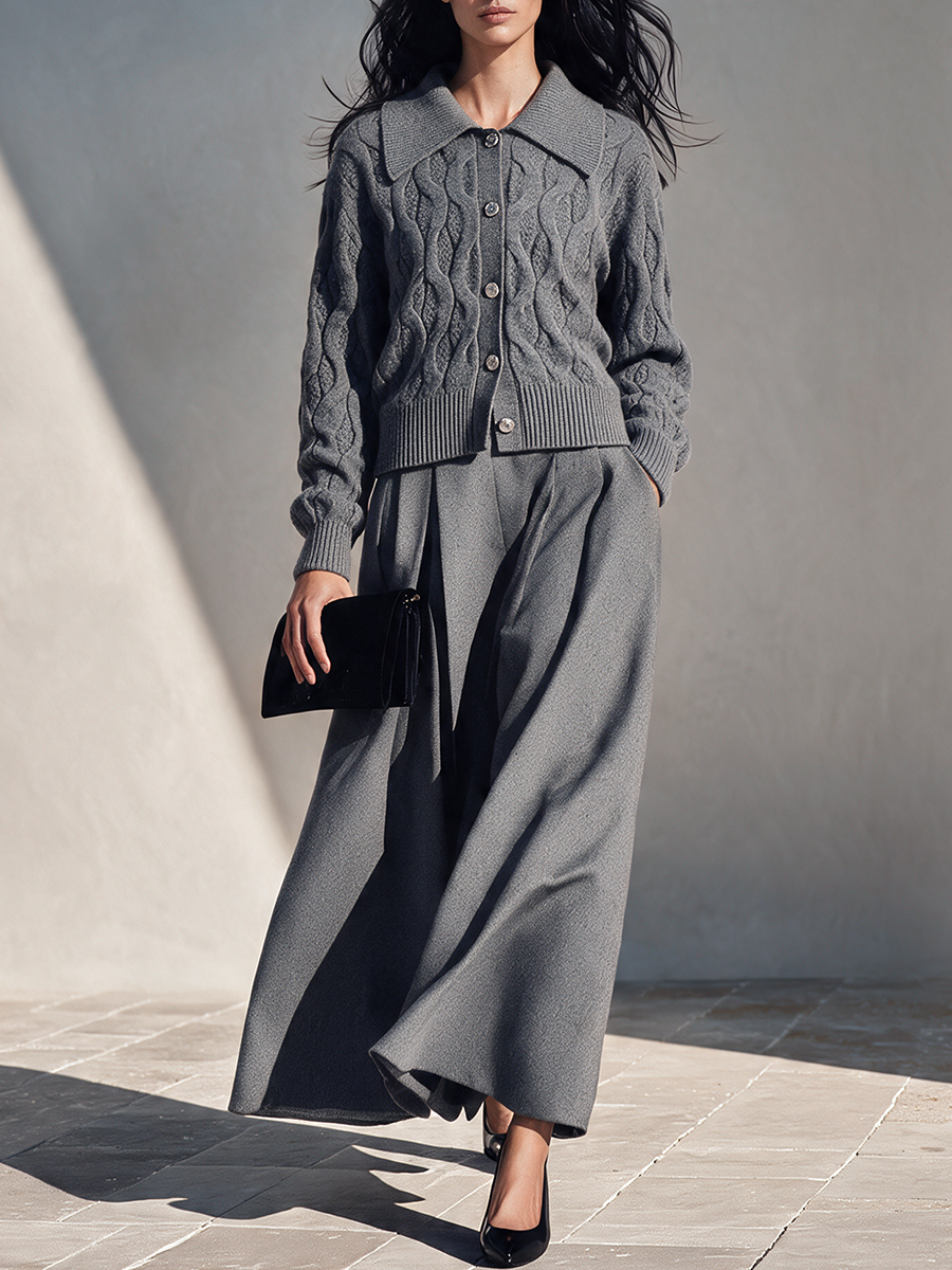 Women's Vintage-Style Cable-Knit & Wool-Blend Skirt Set