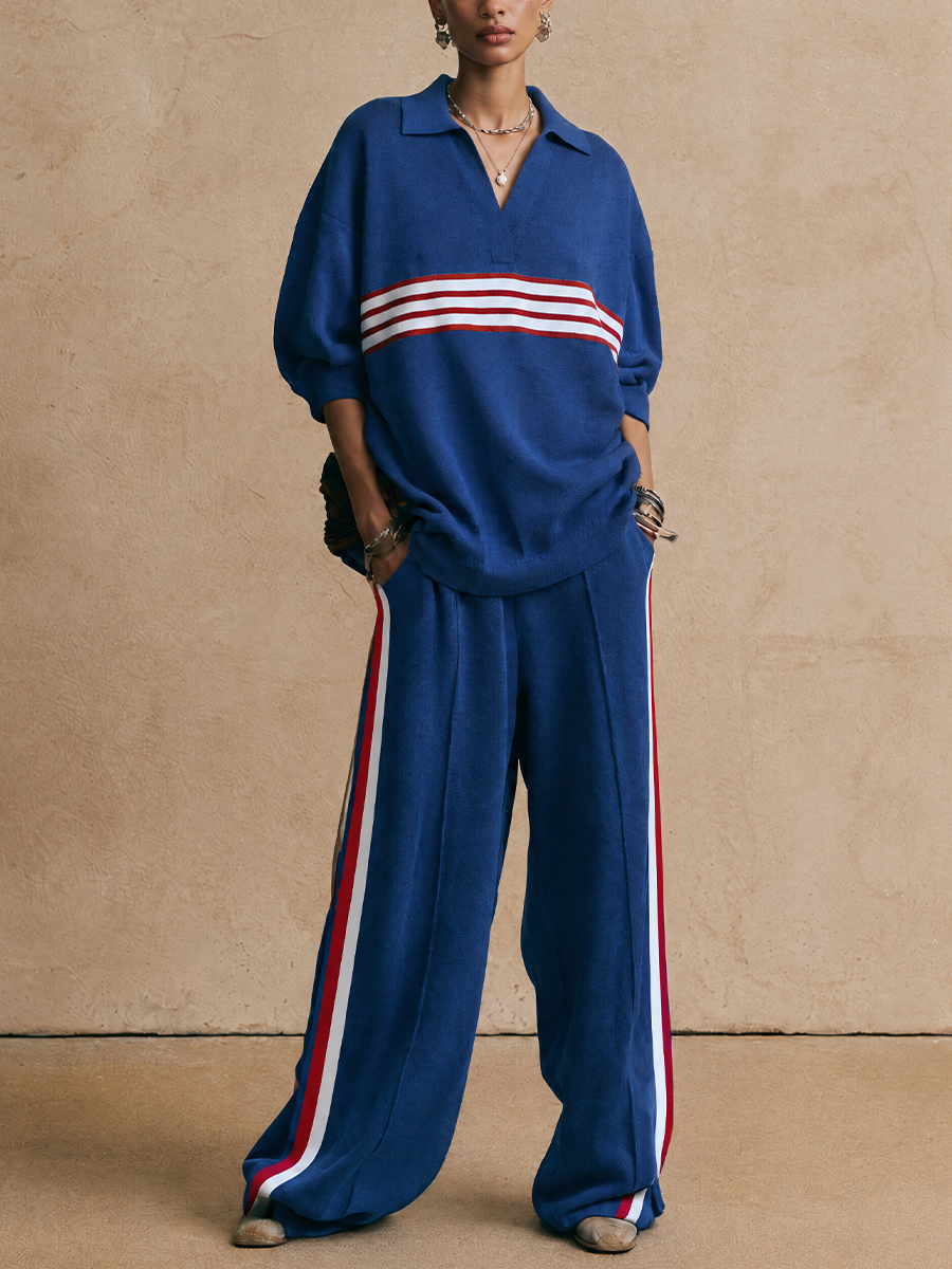 Women's Contrast Stripe Sporty Casual Knit Set