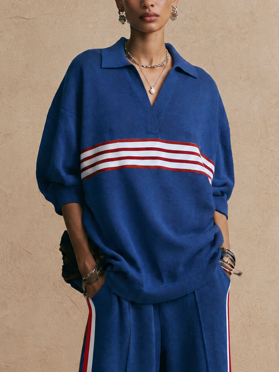 Women's Contrast Stripe Sporty Casual Knit Set