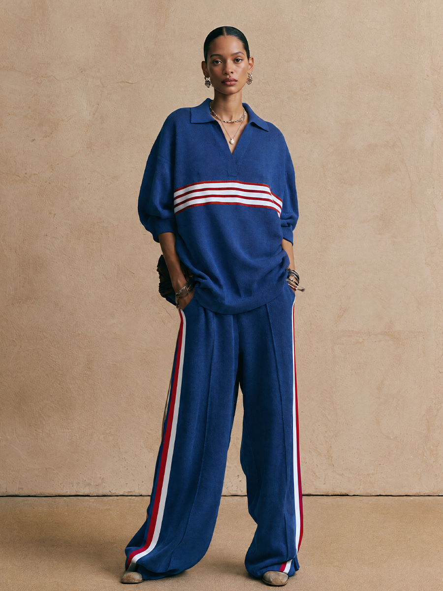 Women's Contrast Stripe Sporty Casual Knit Set