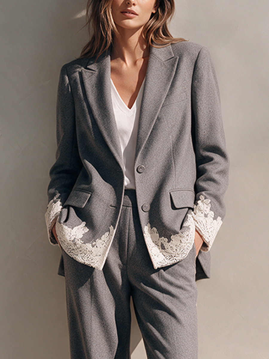 Women's Casual Lace-Trimmed Suit Set