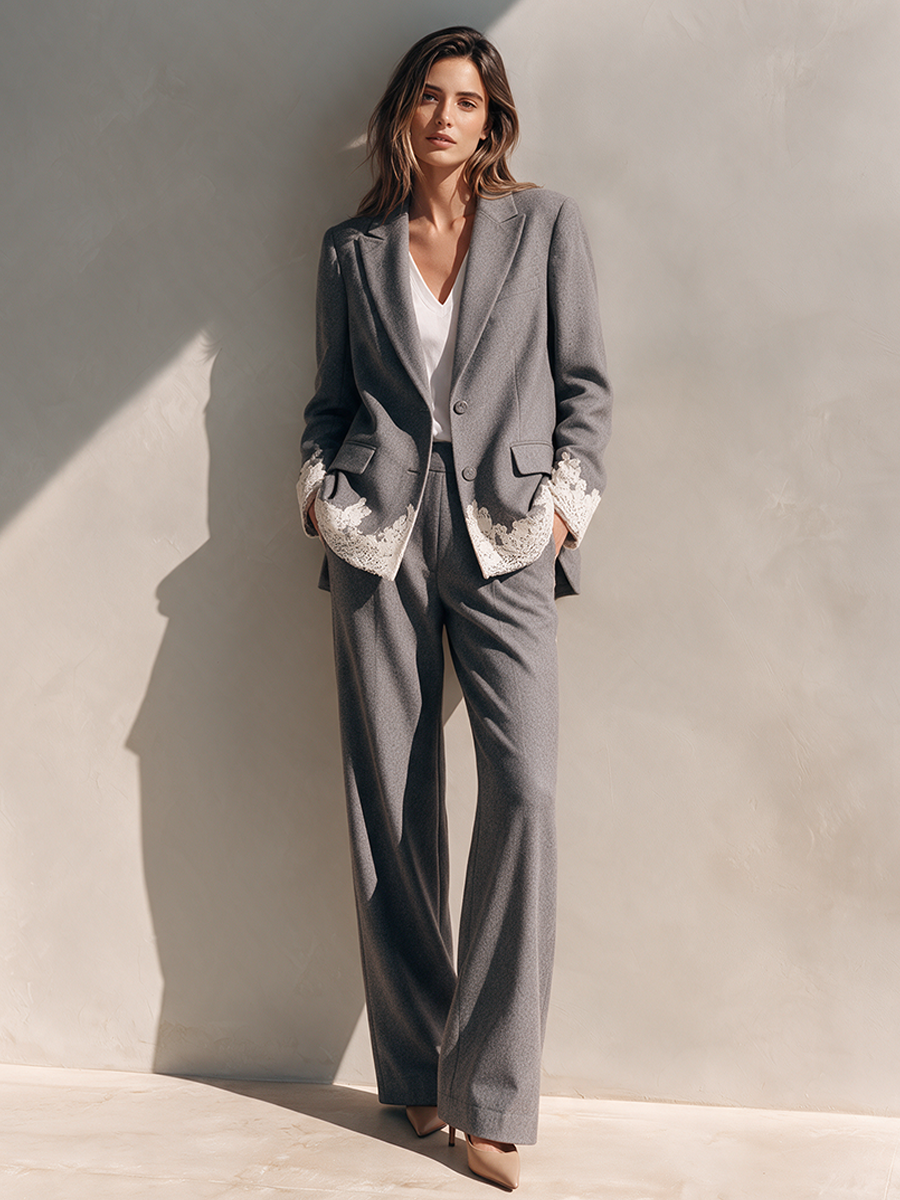 Women's Casual Lace-Trimmed Suit Set