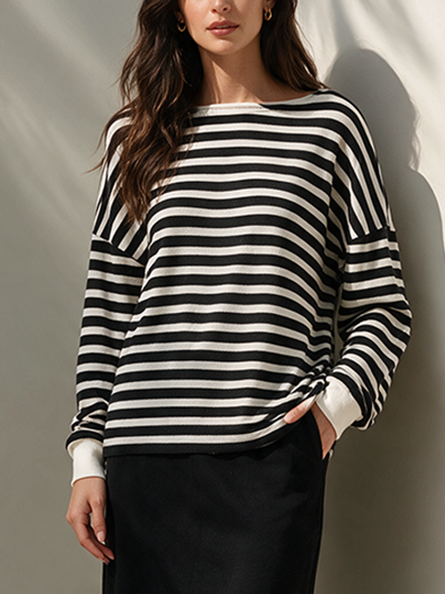 Women's Striped Knit Top & Slit Skirt Set