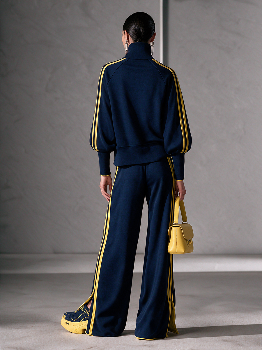 Women's Stand-Collar Zip Sweatshirt & Matching Wide-Leg Trouser Set