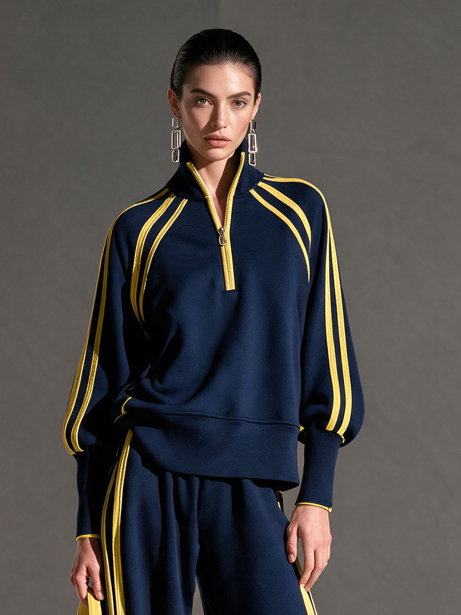 Women's Stand-Collar Zip Sweatshirt & Matching Wide-Leg Trouser Set