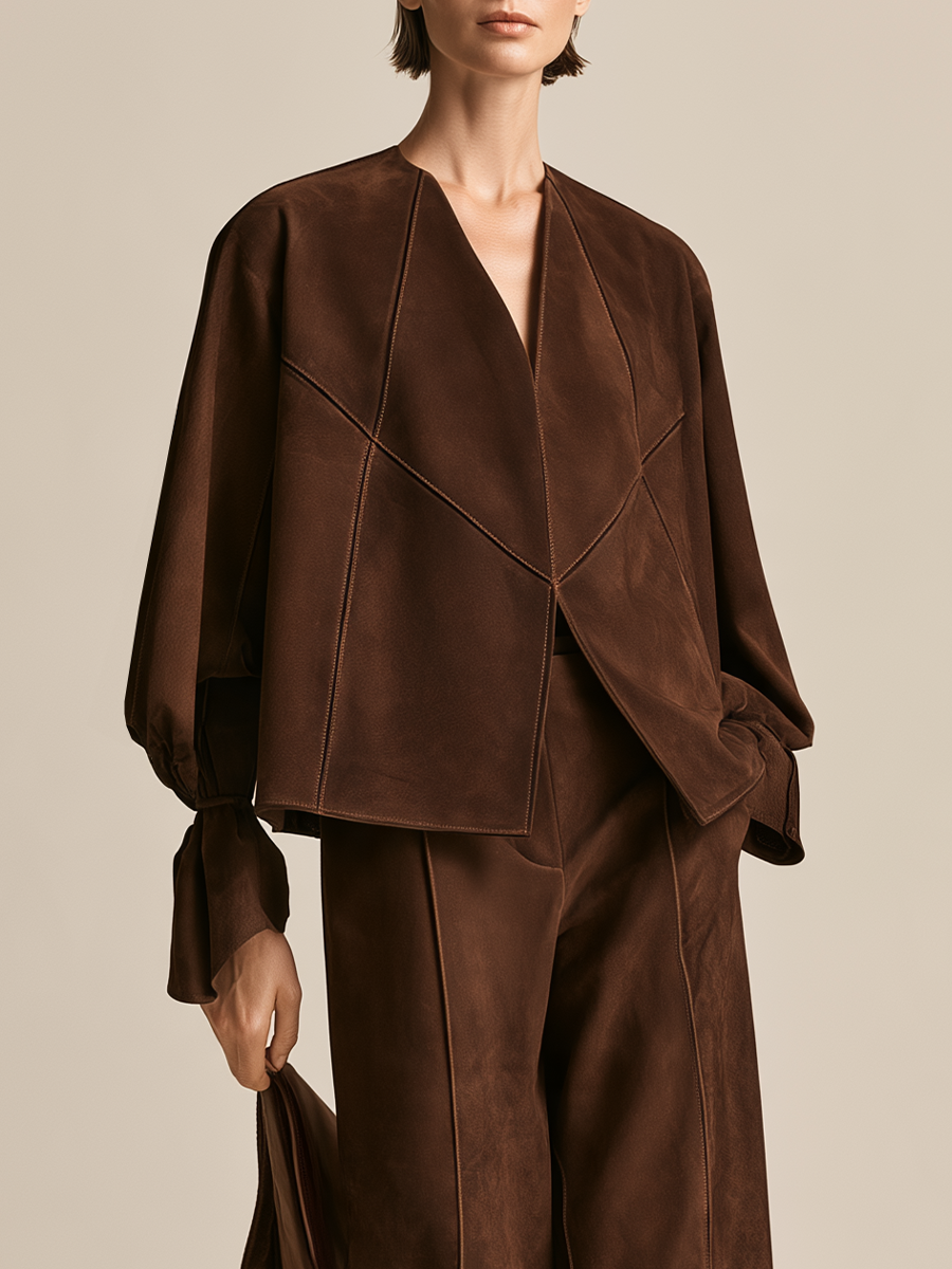 Women's Brown Wrap Top And Pants Set