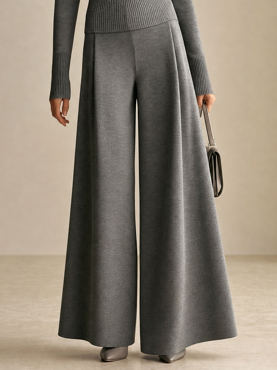 Women's Twist-Front Boat Neck Knit Top & Wide Leg Pants Two-Piece Set