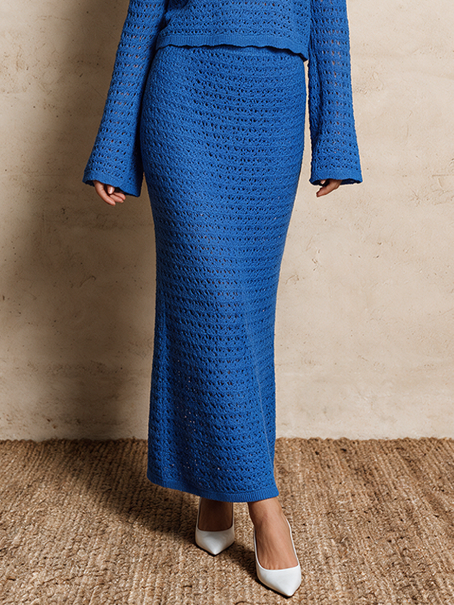 Women's Open-Knit Top And Maxi Skirt Set