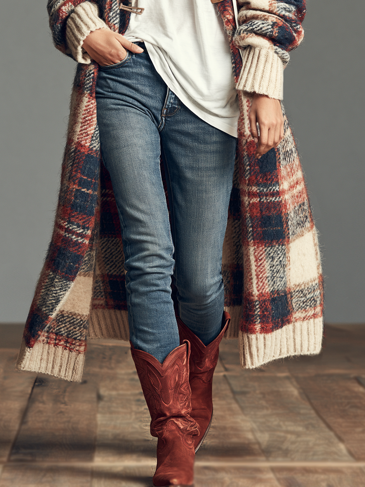 Women's Vintage Plaid Jacquard Shawl-Collar Toggle Cardigan