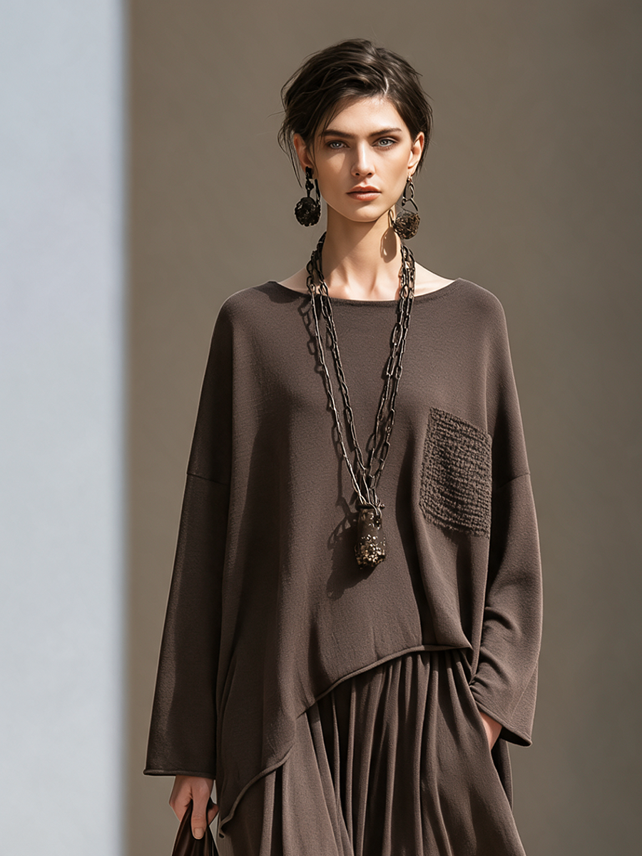 Women's Drop-Shoulder Irregular-Hem Top & Raw-Edge Maxi Skirt Set