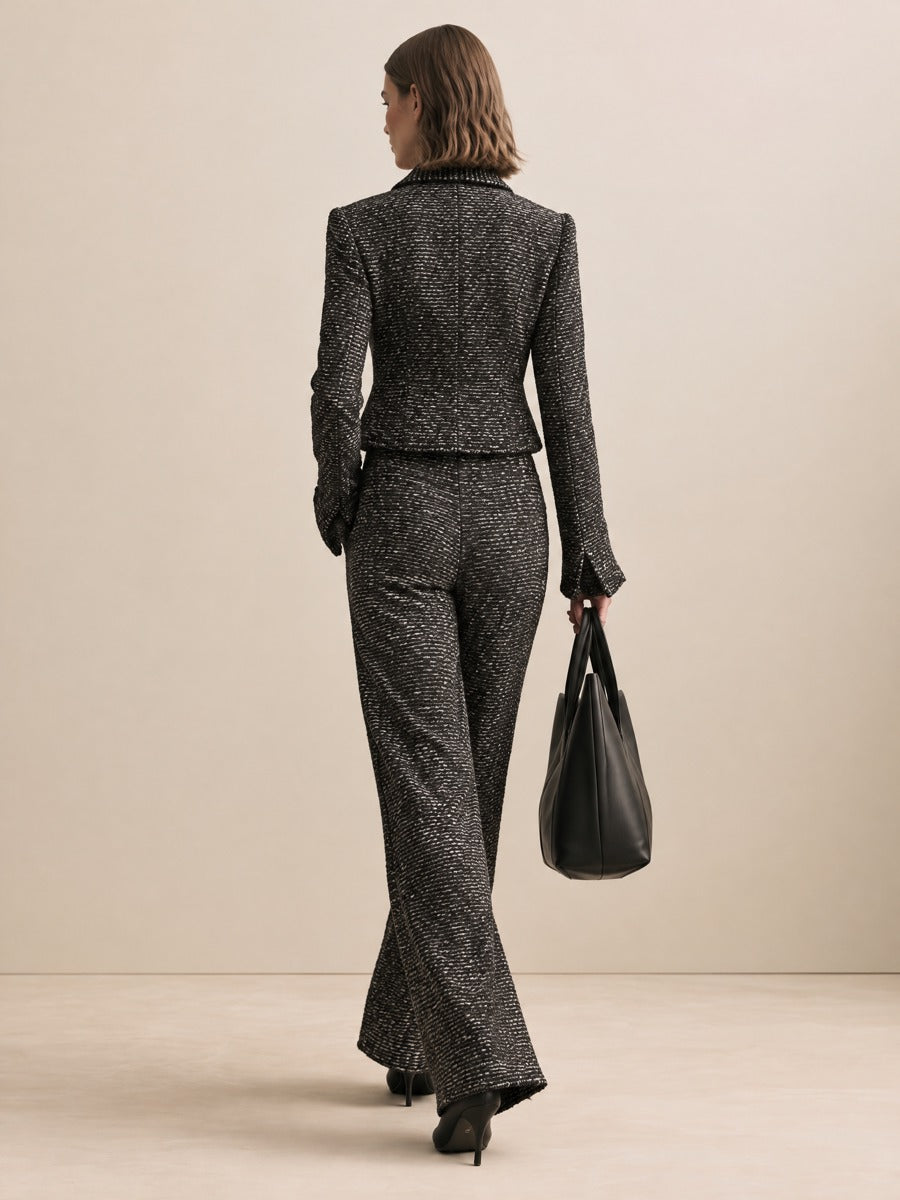 Women's Tweed Wide-Leg Black Tailored Pants