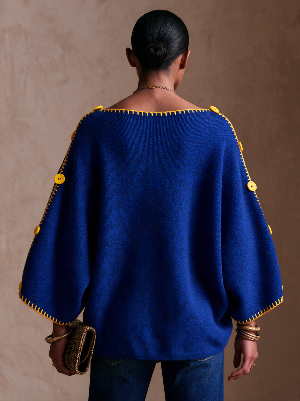 Women's Contrast Stitch Button Casual Long Sleeve Sweater