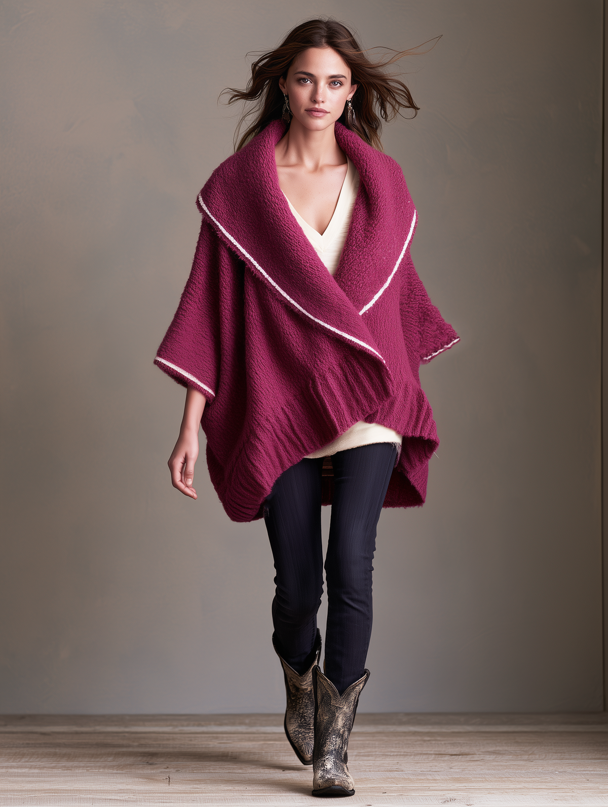 Women's Casual Magenta Long-Sleeve Knit Cardigan