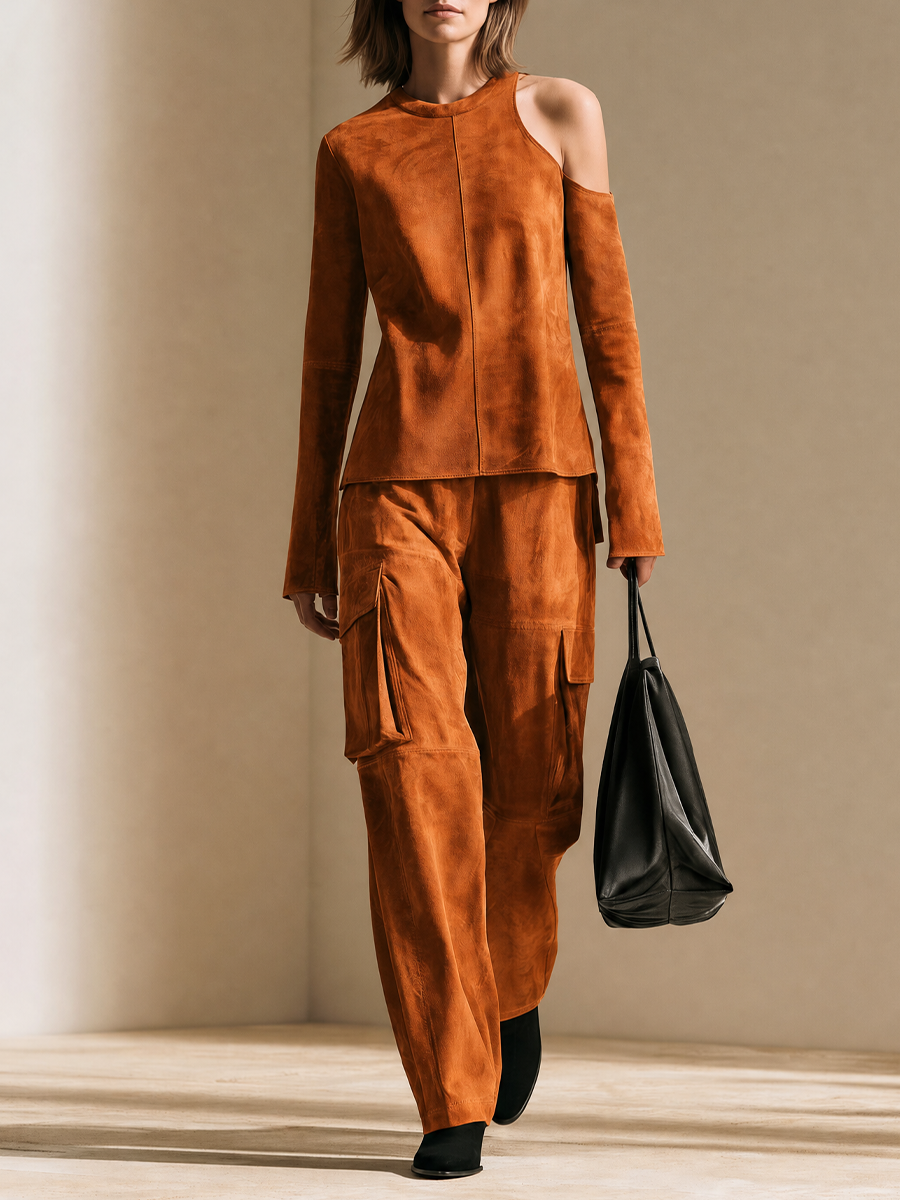 Women's Cold-Shoulder Top & Cargo Pants Two-Piece Set