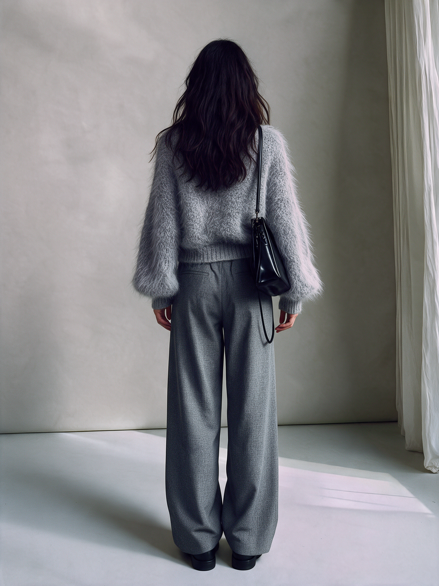 Women's Fluffy Mohair V-Neck Cardigan