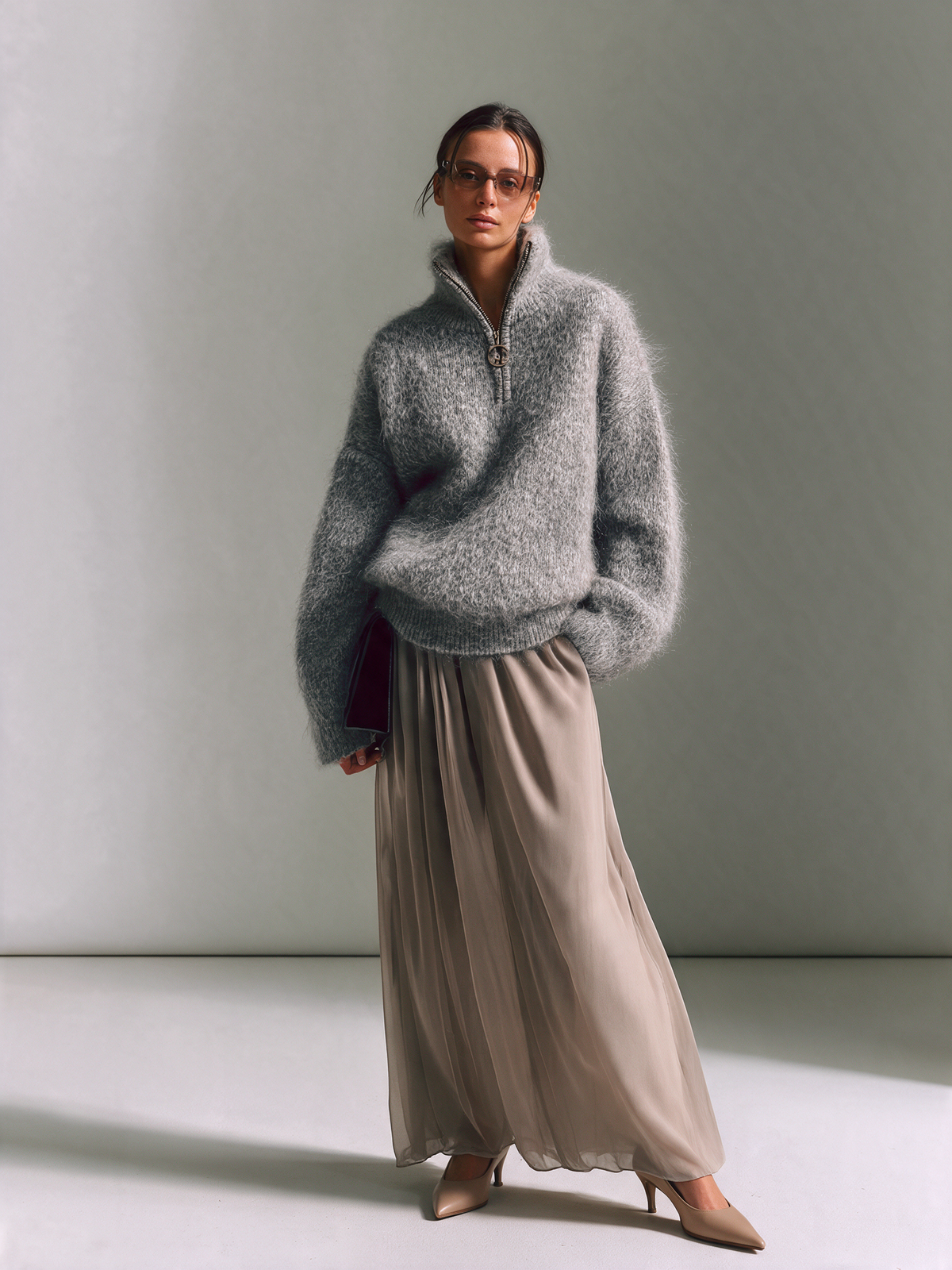 Women's Half Zip Fluffy Mohair Sweater