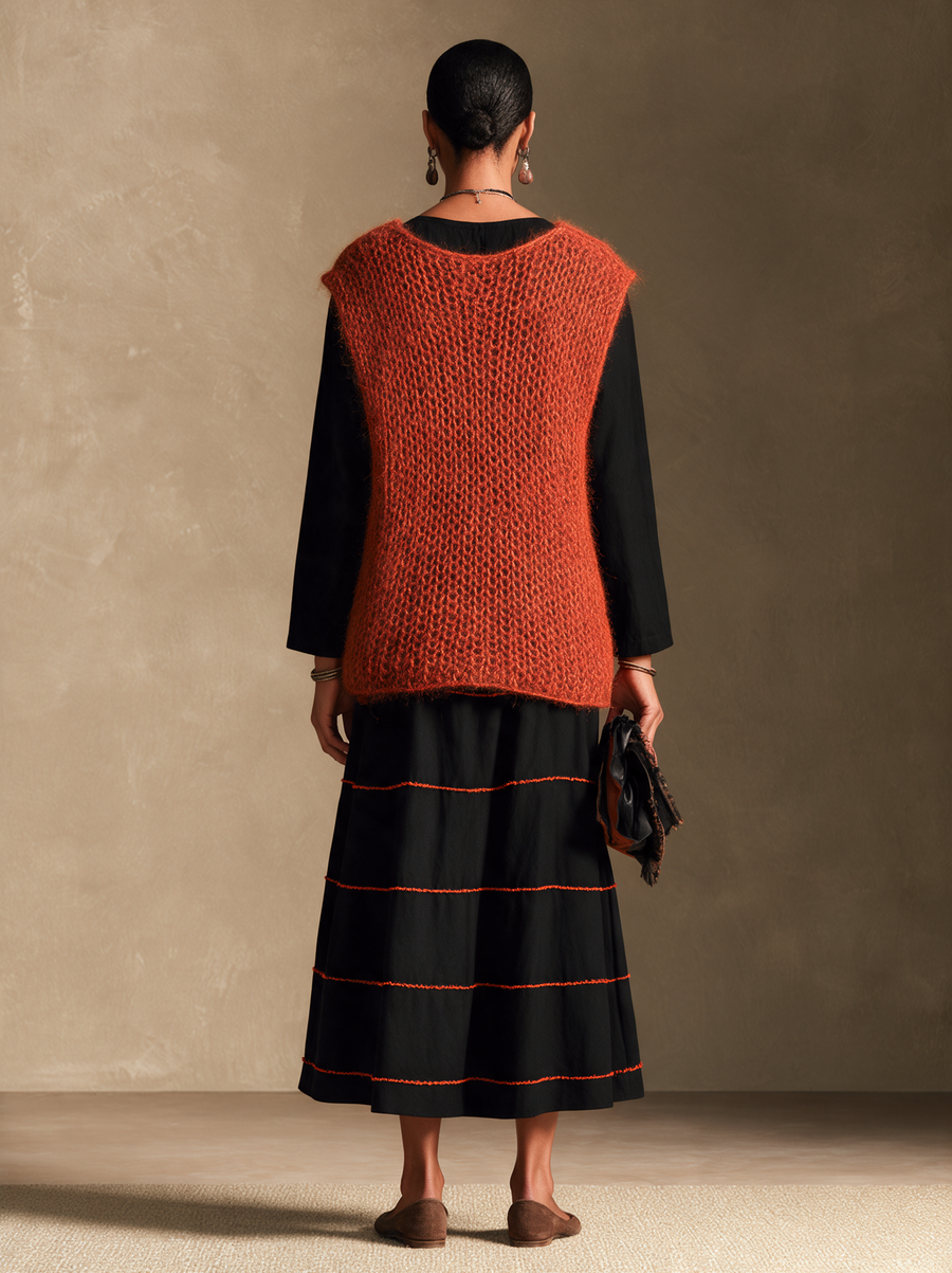 Women's Knit Vest And Casual Maxi Dress Set