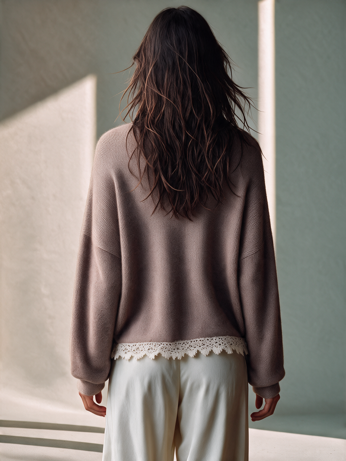 Women's Lace Trim Mohair Wrap Cardigan
