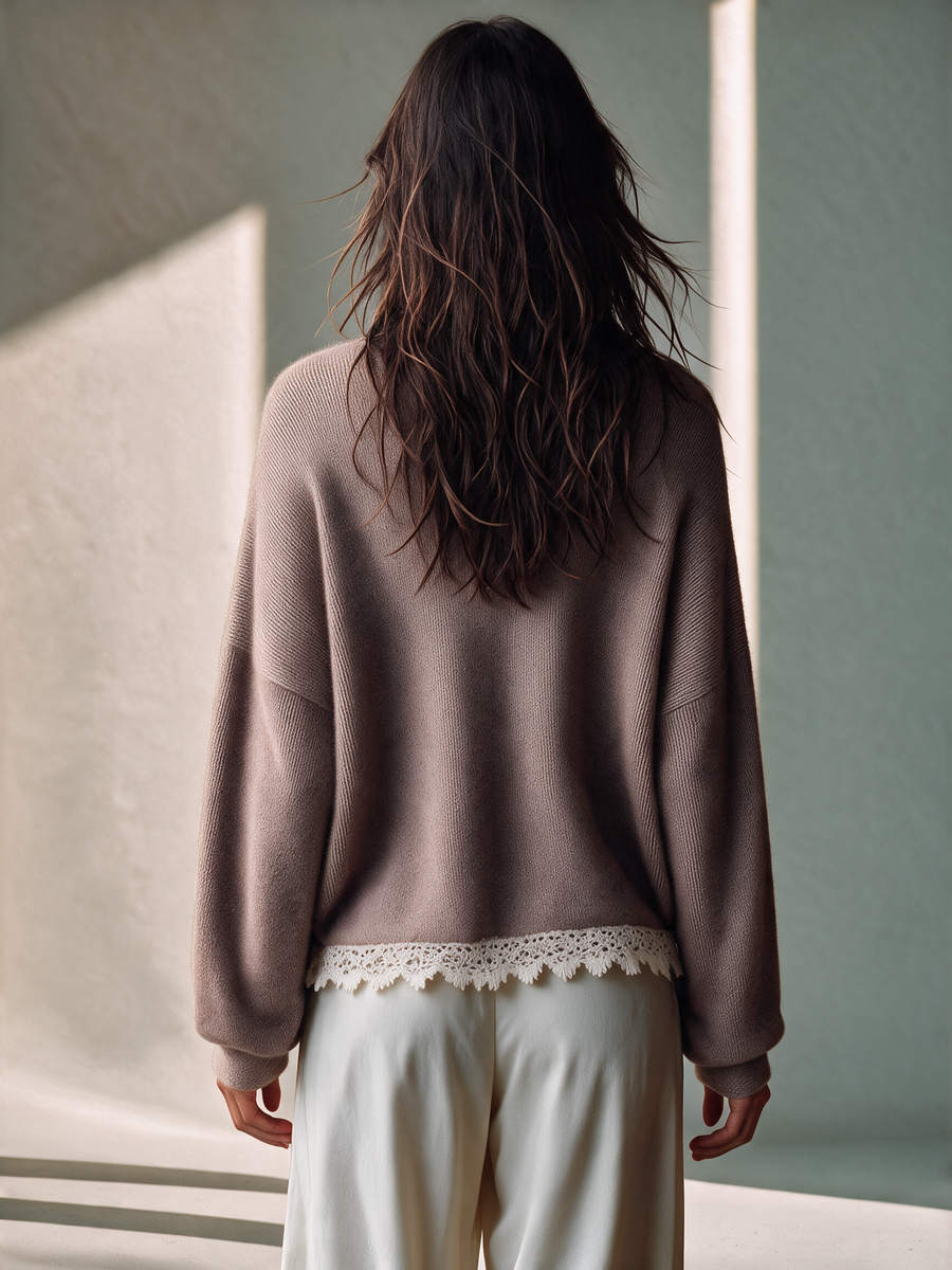 Women's Lace Trim Mohair Wrap Cardigan