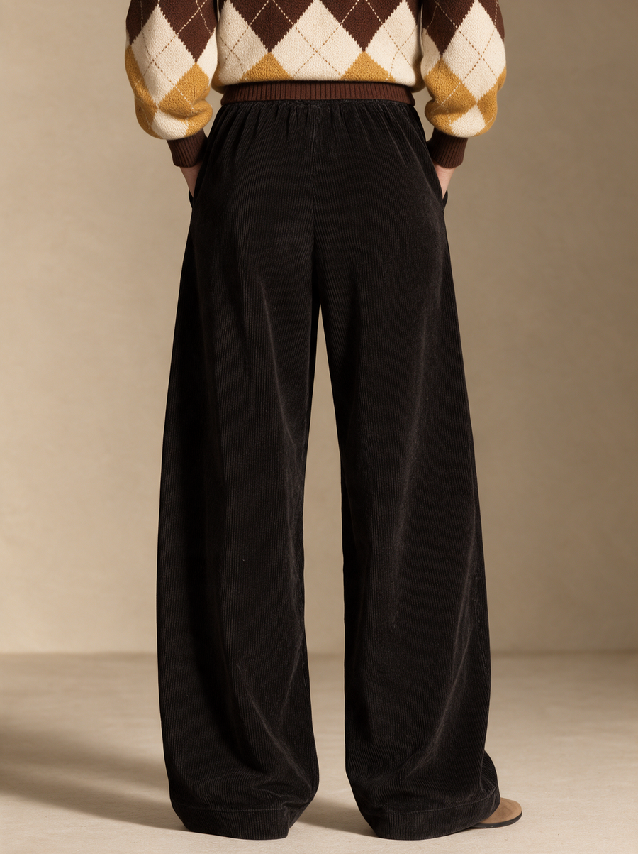 Women's Solid High-Waist Corduroy Wide-Leg Pants