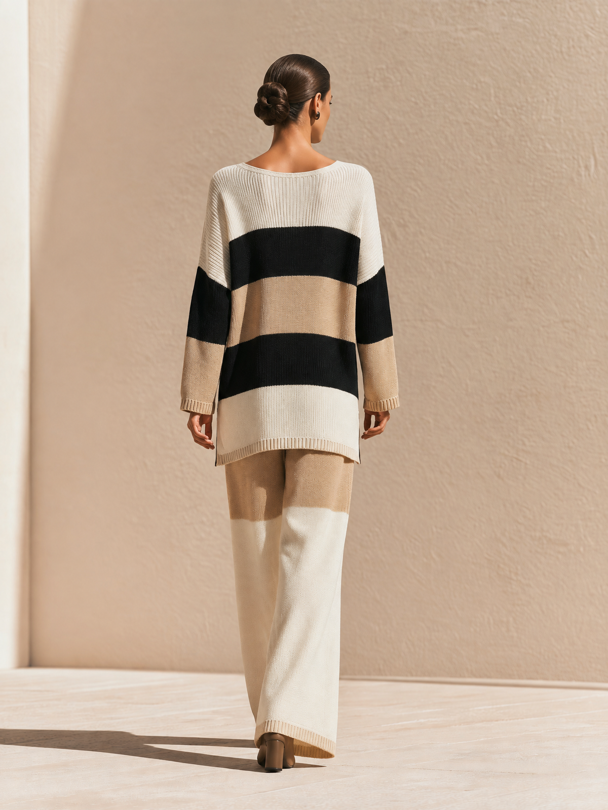 Women's Colorblock Oversized Sweater Wide-Leg Pants Set